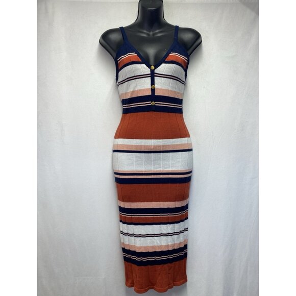 Jolie & Joy Striped Ribbed Knit Midi Body-Con Dress Women Medium Multicolor - Picture 1 of 15